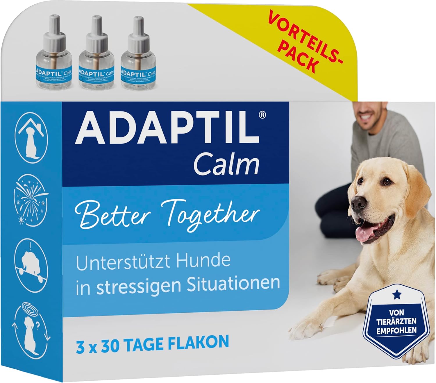 Calm Value Pack para perros, 3 botellas de repuesto, feromonas para promover el bienestar, relajación continua para tu perro, 3 x 48 ml