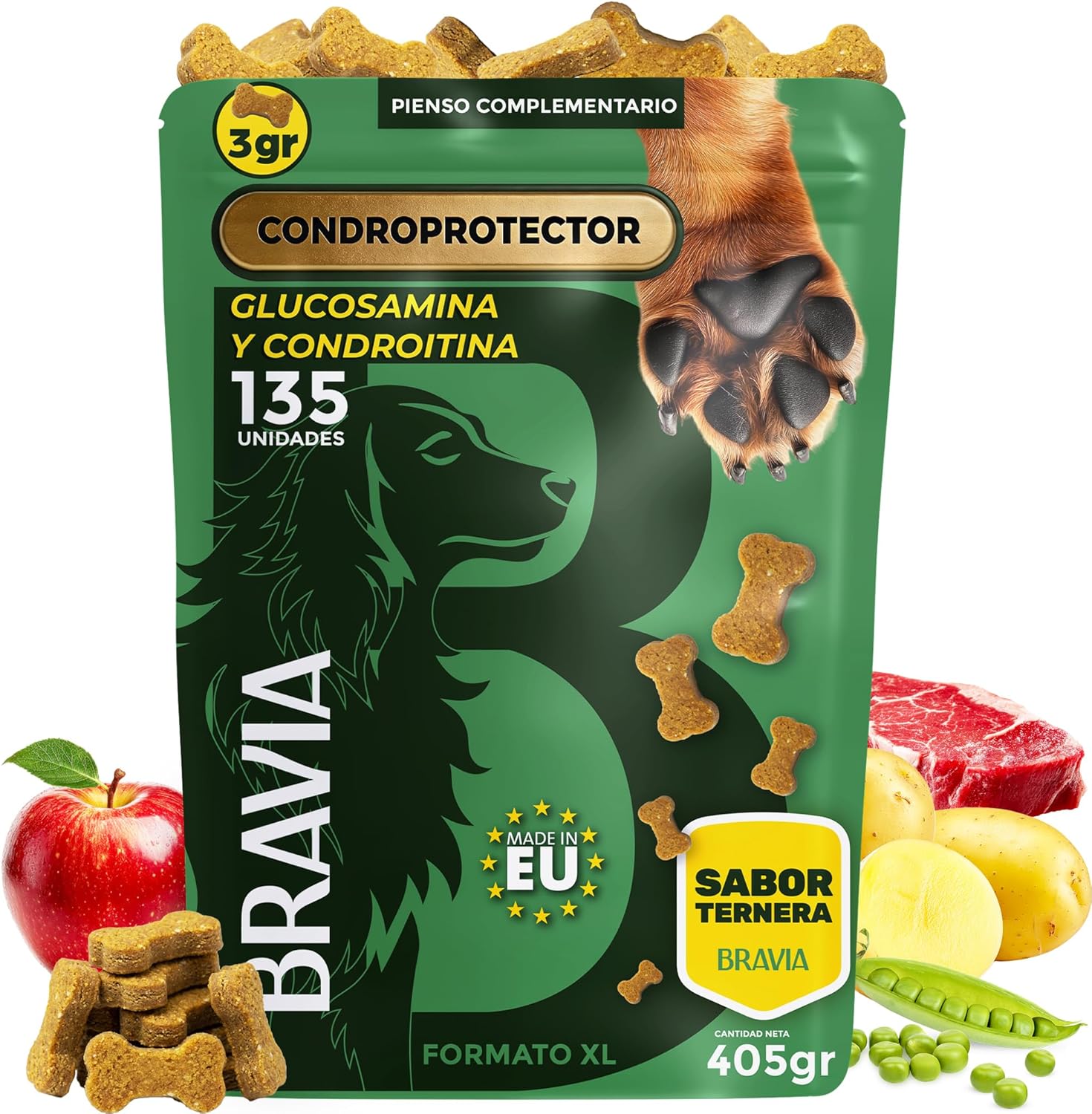 Condroprotector Perros Snacks 135 uds – Glucosamina, Condroitina, MSM y Colágeno – Suplemento para Articulaciones Perro – Antiinflamatorio Natural