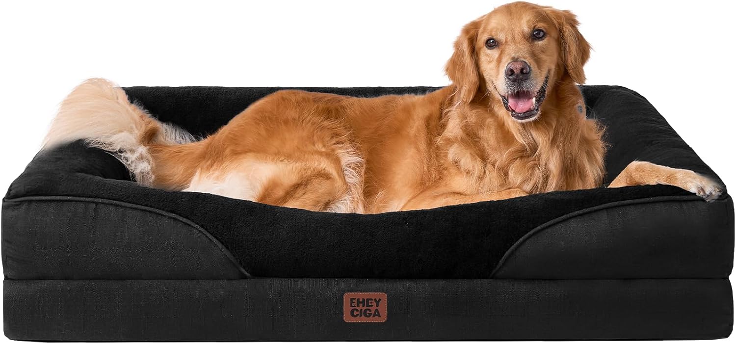 Cama Ortopedica y Viscoelastica para Perro Extra Grande 106x76x18.5 cm, Memory Foam Sofa para Perros Lavable, Cama Gato Suave, Negro