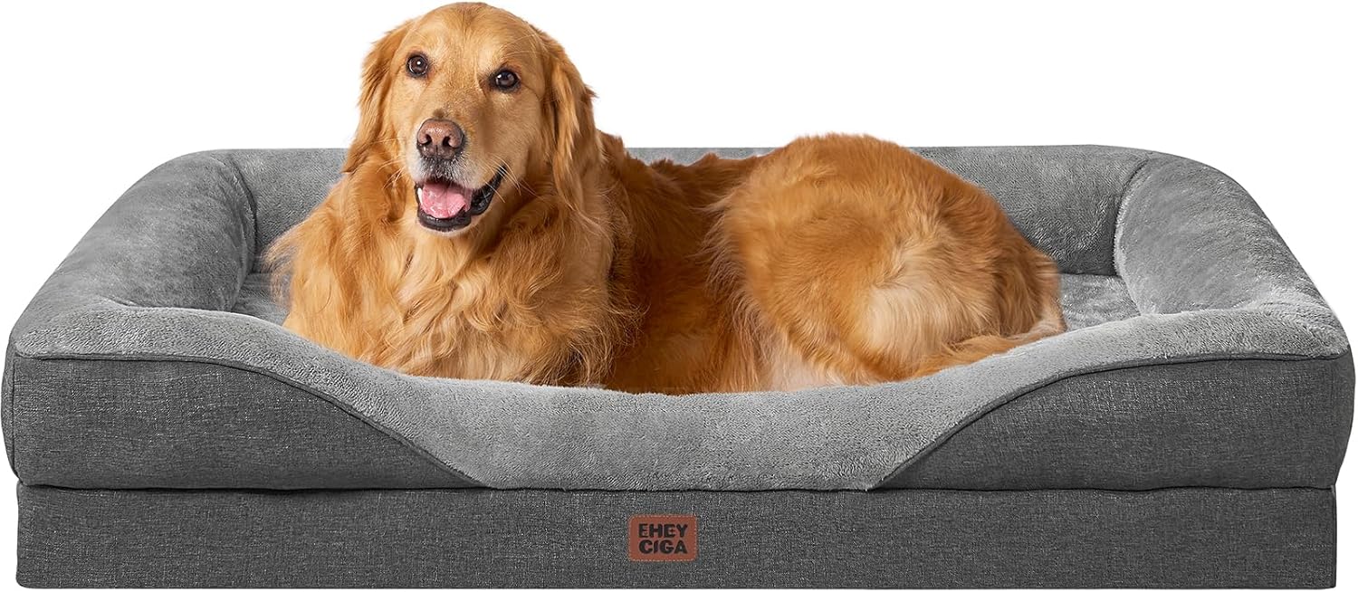 Cama Ortopedica y Viscoelastica para Perro Extra Grande 106x76x18.5 cm, Memory Foam Sofa para Perros Lavable, Cama Gato Suave, Gris Oscuro