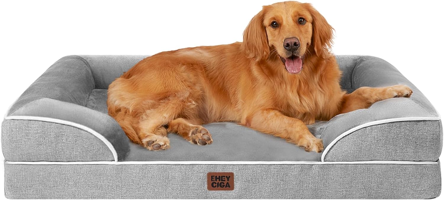 Cama Perro Extra Grande 112x81x16cm, Colchon Perro Impermeable Lavable con Espuma Viscoelástica, Sofá Perro Ortopedica Desmontable, Gris