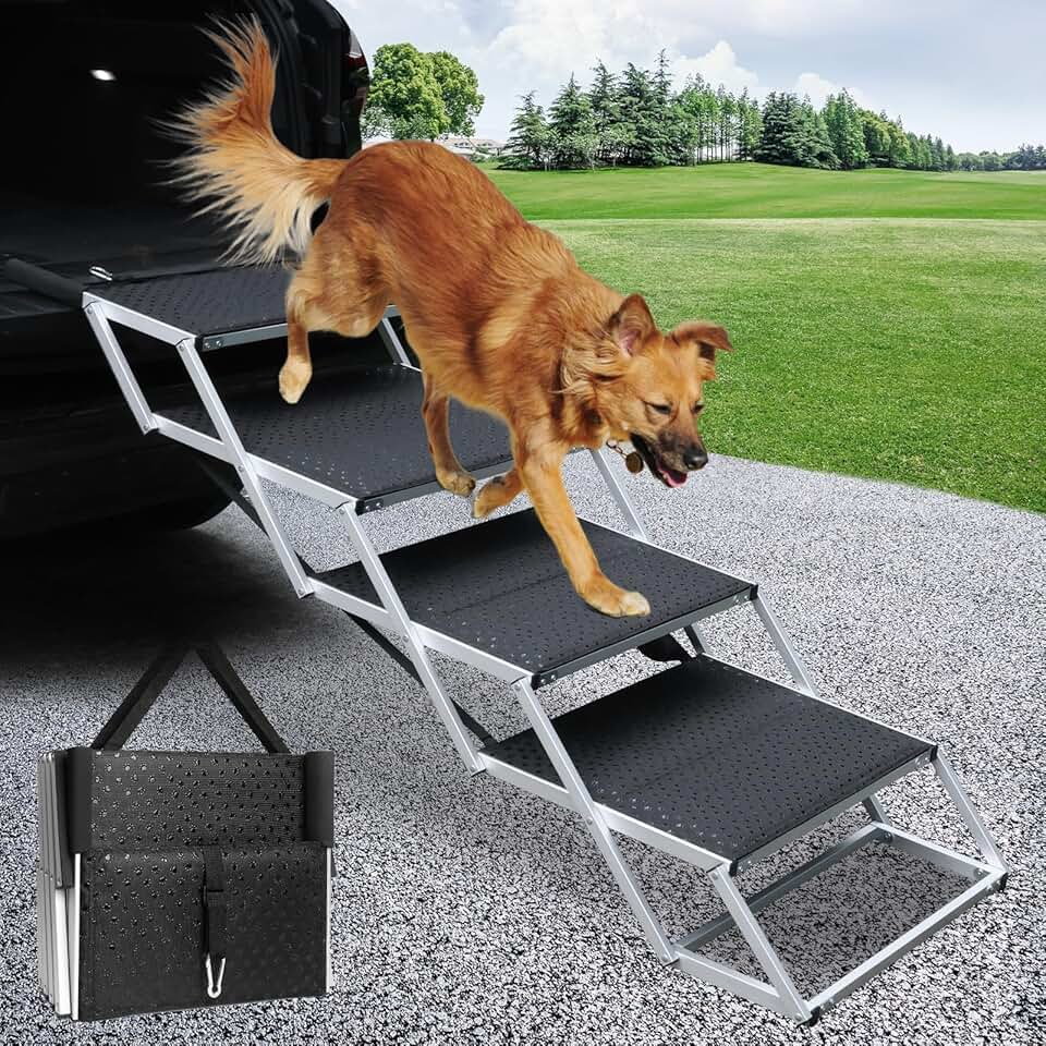 Para perros, coche, 4 peldaños, plegable, ayuda para entrar en el coche, para todos los vehículos, altura ajustable, soporta hasta 80 kg