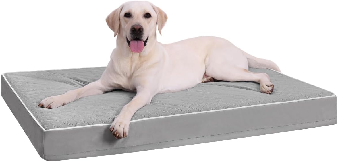 Cama para Perros Grandes Ortopédica, Colchón Perro Lavable, Colchoneta Perro Impermeable, Dog Bed con Funda Extraíble, Gris, 104x68x8cm