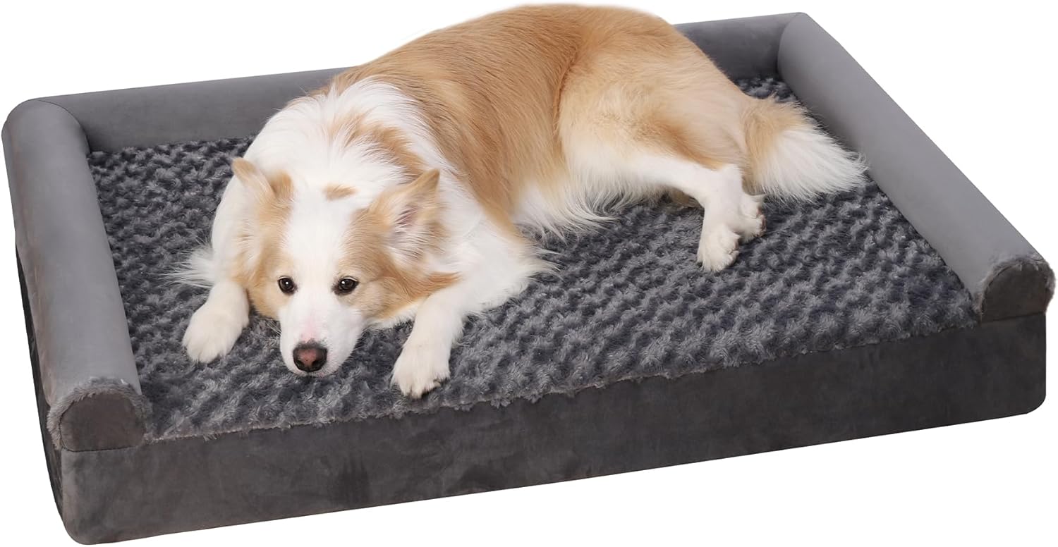 Cama Perro Grande, Cama Ortopédica para Perros (105x70x18cm) Desenfundable y Lavable, Sofá para Perros, Gris XL