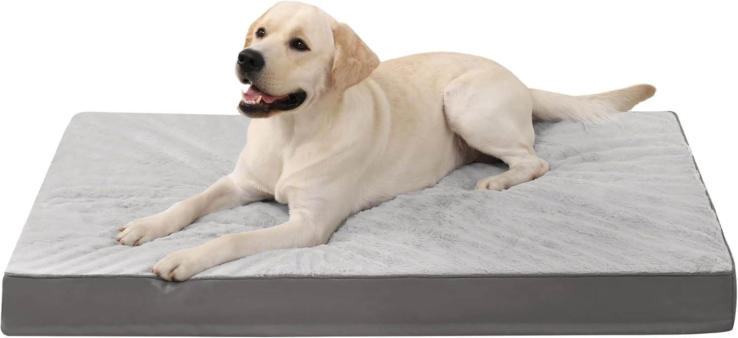 Ortopédica Cama para Perros Grande y Medianos, 90x57cm Colchón Perro de Doble Cara, Colchoneta Perro Lavable, Cojín Mascota Desenfundable Impermeable, Dog Bed Gris