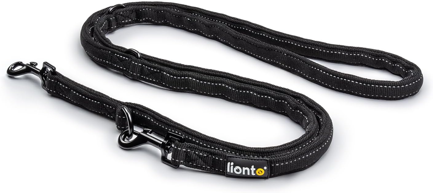 Correa para Perros con Tiras Reflectantes Correa Regulable Correa de adiestramiento Reflectante Correa doblee Longitud 200 cm Negro