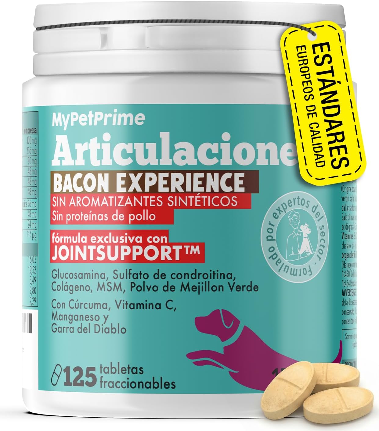 Articulaciones Complemento alimenticio para Perros - 125 Comprimidos | Nueva fórmula JointSupport™ con MSM, Polvo de mejillón de Labio Verde, glucosamina y Garra del Diablo