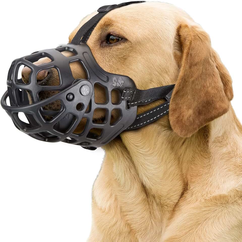 Bozal Perro Grande, Bozal de Cesta, Permite Jadear y Beber, con Cubierta Móvil para Evitar Morder, Masticar y Lamer, Ajustable, Bozal de Malla de Aire para Perros Agresivos Grande, XL