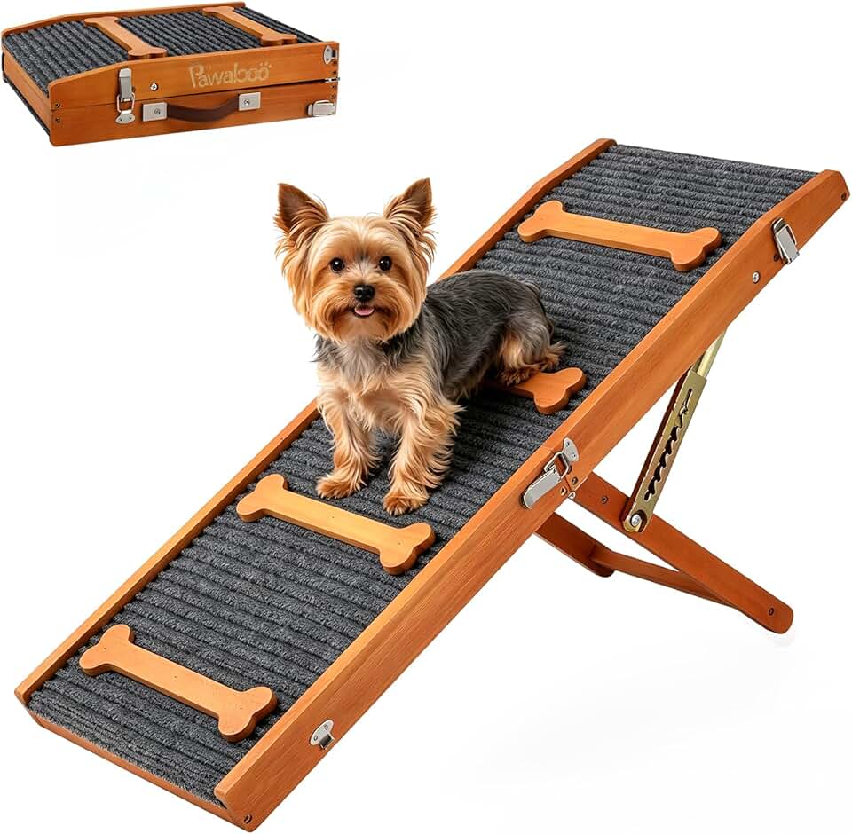 Rampa para Perros Mejorada 2026 para Sofá, Rampa Plegable para Perros Pequeños para Sofá con 7 Alturas Ajustables De 5,6 A 47 Cm, Rampas Portátil Antideslizante para Sofás, Nuez
