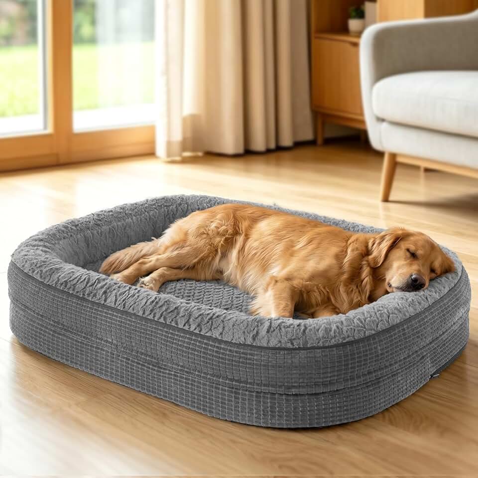 Cama Perro Grande Sofá Perro Ortopedica Desmontable y Lavable, Colchon Perro con Forro Impermeable y Espuma Viscoelastica, 107x81x19cm, Gris