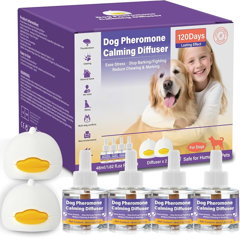 Feromonas para Perros,Difusor Calmante para Perros Difusor, Gato Perros ArañAzos Soluciona Cambios Marcaje Orina, Reduce los Ladridos (2 Difusores + 4 Recargas)