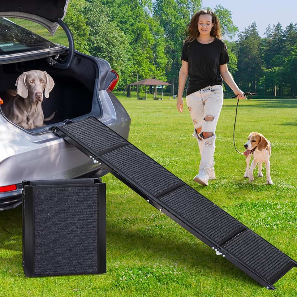 Escalera para perros para coche 160 cm - Escalera plegable para perros para coche y SUV, escalera para perros de aluminio para perros grandes, escalera extensible para perros para camiones, cama