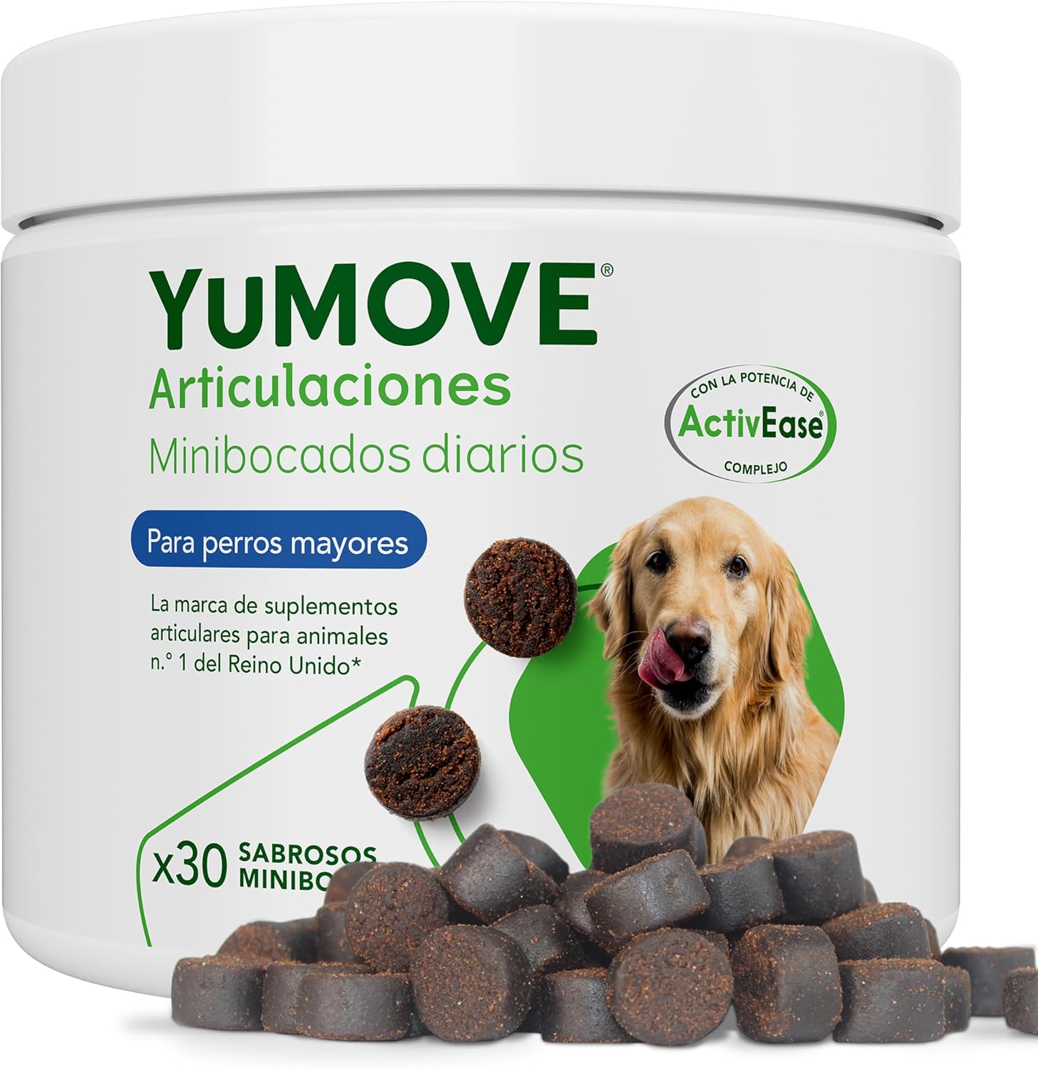 Condroprotector Perros 30 Masticables - Articulaciones Perro Senior +8 Años con Mejillon Labio Verde Complejo ActivEase de 150mg Cada Masticable & Aceite de Pescado - Movilidad del Canino