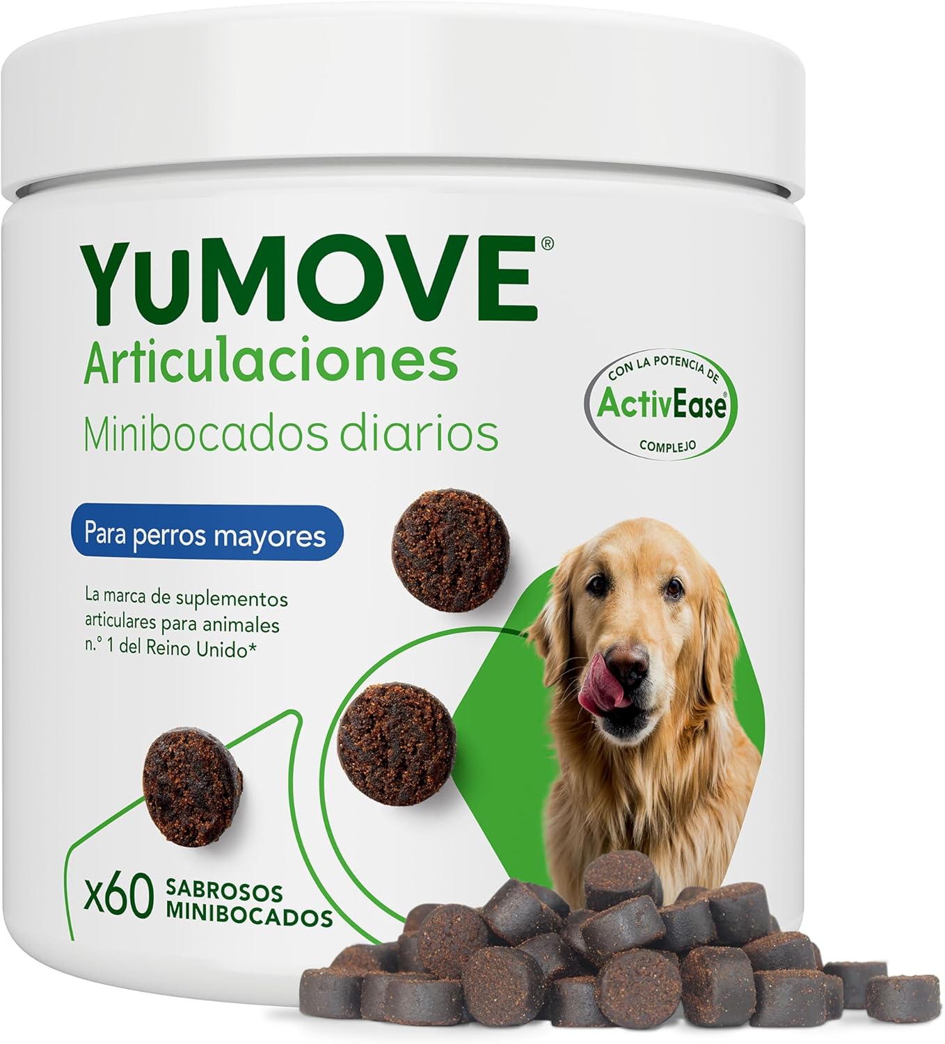 Condroprotector Perros 60 Masticables - Articulaciones Perro Senior +8 Años con Mejillon Labio Verde Complejo ActivEase de 150mg Cada Masticable & Aceite de Pescado - Movilidad del Canino